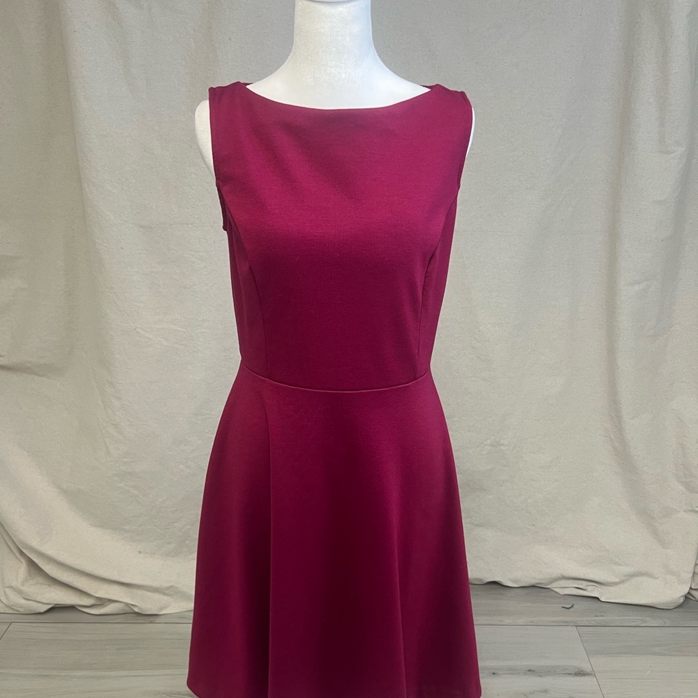 Merona Fuchsia Pink Sleeveless Boatneck Fit & Flare Dress Sz S/P Spring‎ Retro